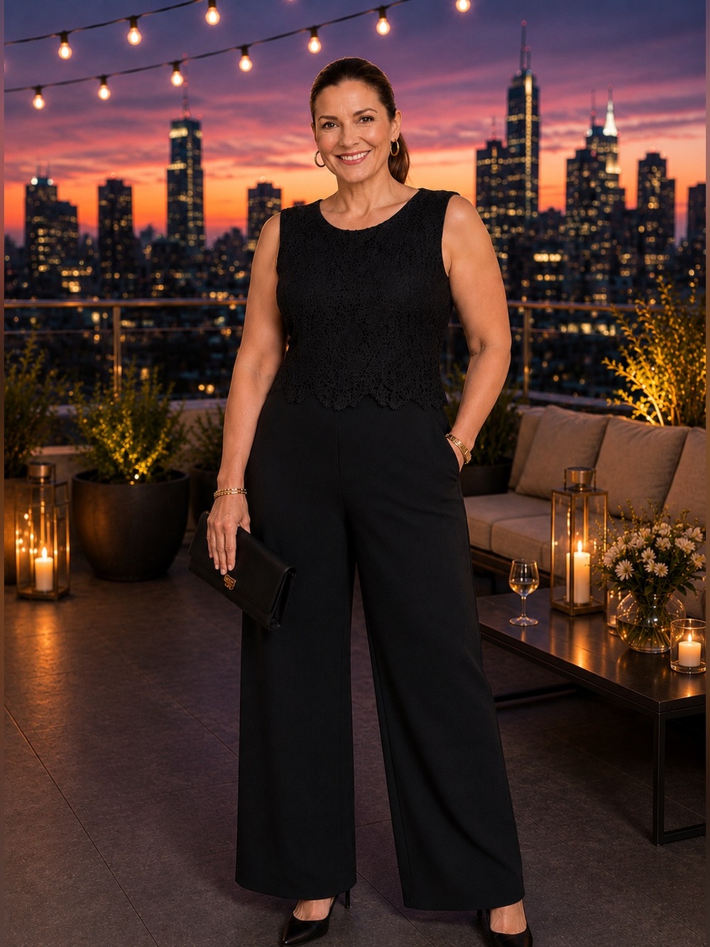 Talbots RSVP Crepe Lace Back Bow Jumpsuit Black One-Piece Evening Party 14